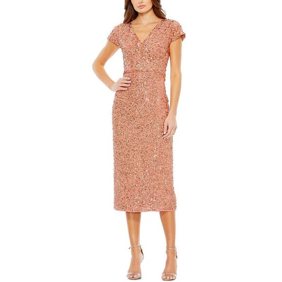 Mac Duggal WomensSequined Wrap Dress, Yellow